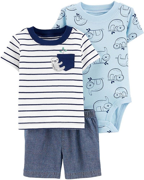 Conjunto Carter's - Camisa, body e short - Preguiça