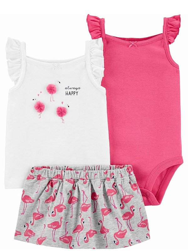 Conjunto Carter's - Body, blusa e saia - Sempre feliz