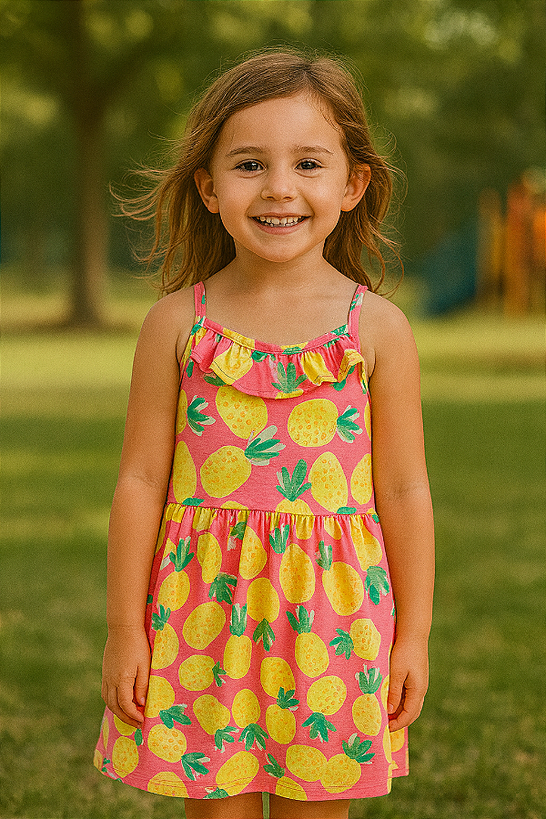 Vestido Infantil Carter’s de Verão em Alcinha, Algodão Fresquinho - Abacaxi