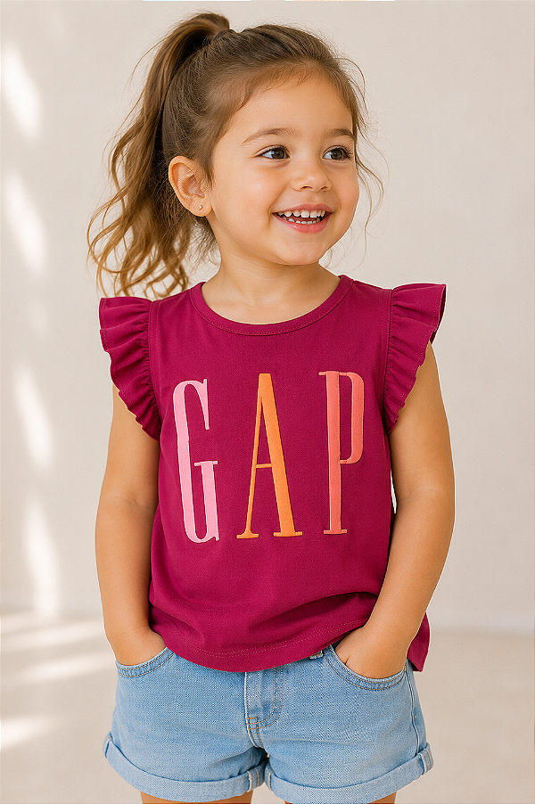 Camiseta GAP, manga flutuante, em algodão - Logo degradê