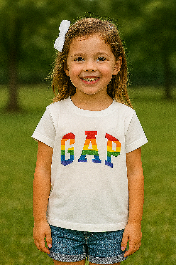 Camiseta Gap, manga curta, em algodão - Logo colorido