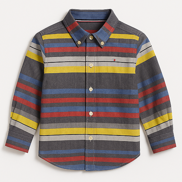 Camisa Tommy Hilfiger, manga longa, em algodão - Listrada