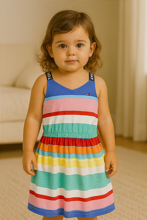 Vestido Infantil Tommy Hilfiger de Algodão – Alcinha, Fresquinho e de Verão - Listras do verão