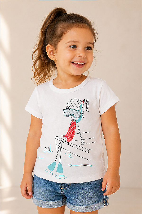 Camiseta GAP, manga curta, em algodão - Piscina