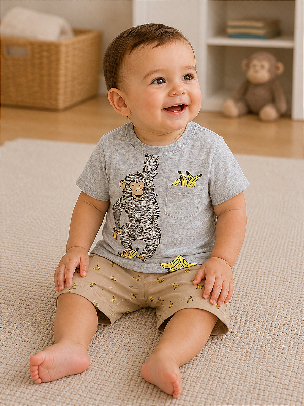 Conjunto Carter's - Camiseta, body e short - Macaco