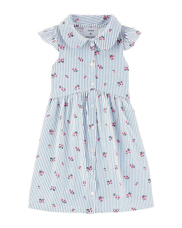 Vestido Evasê Carter´s Listrado Floral - Branco