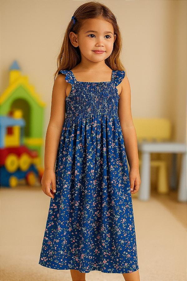 Vestido Infantil Carter’s de Verão em Alcinha, Algodão Fresquinho - Azul / Floral