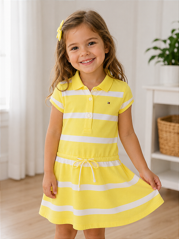 Vestido Infantil Tommy Hilfiger Piquê – Polo, Confortável e Estiloso - Listrado