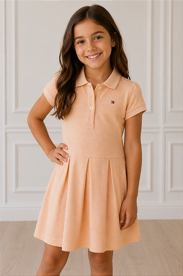 Vestido Tommy Hilfiger, gola polo - Laranja