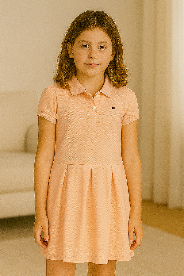 Vestido Tommy Hilfiger, gola polo - Laranja