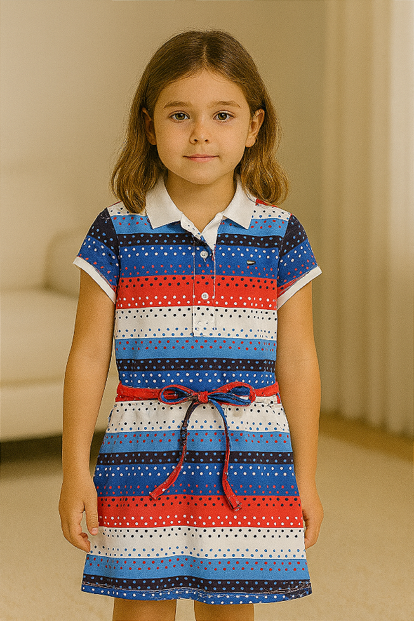 Vestido Infantil Tommy Hilfiger Piquê – Polo, Confortável e Estiloso - Bolinhas
