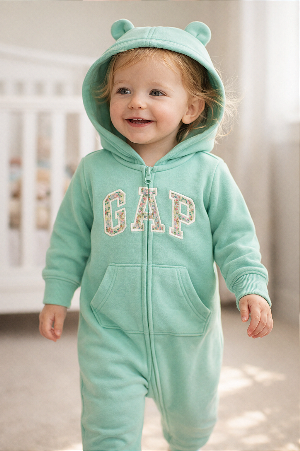 Macacão de inverno GAP, com capuz e orelhas de ursinho - Logo