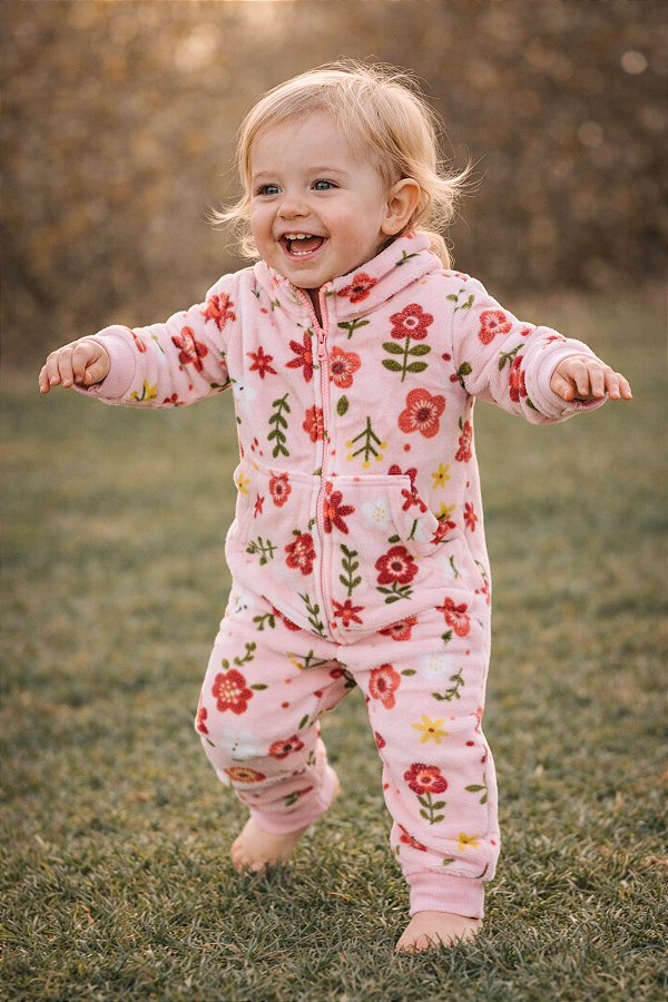 Macacão de inverno Carter's (Plush/ Fleece) - Floral/ Rosa