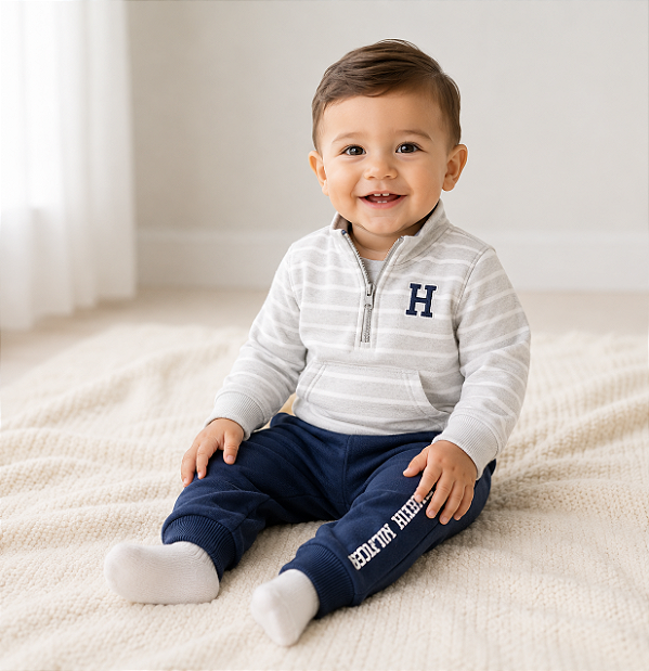 Conjunto Tommy Hilfiger - Casaco e calça - Cinza e azul
