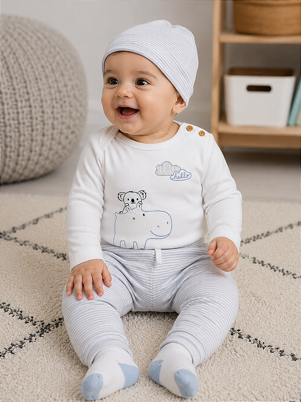 Conjunto Carter's - Camiseta, touca, meias e calça - Hello