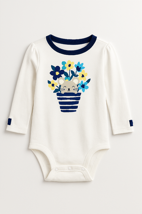 Body Gymboree, manga longa, em algodão - Ratinha