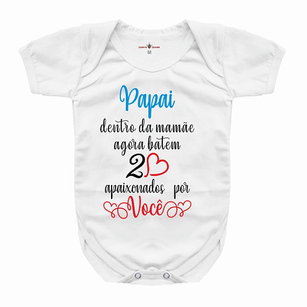 Body Bebê Personalizado Dentro Da Mamãe Agora Batem 2 Corações