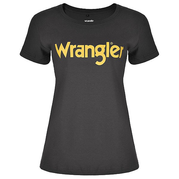Camiseta de Algodão Feminina Basica Estampada Preta Wrangler
