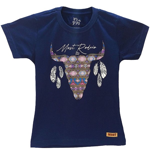 Camiseta de Algodão Feminina Estampada Azul Most Rodeio