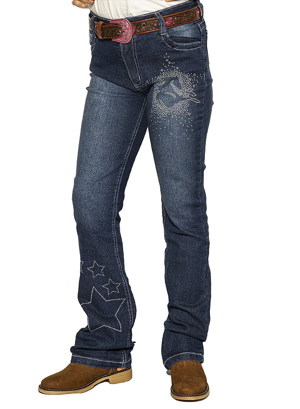 Calça Jeans Infantil Feminina Red Horse Strass Cavalo