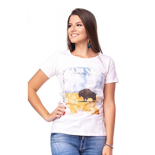 Camiseta de Malha Feminina Baby Look Bege Tatanka