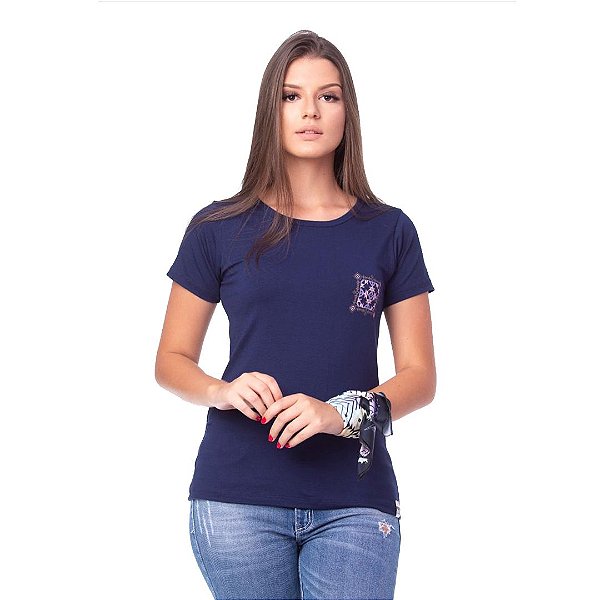 Camiseta de Malha Feminina Baby Look Azul Marinho Tatanka