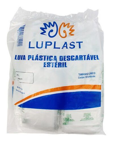 Luva Plástica Descartável Estéril Pacote 100un - LUPLAST