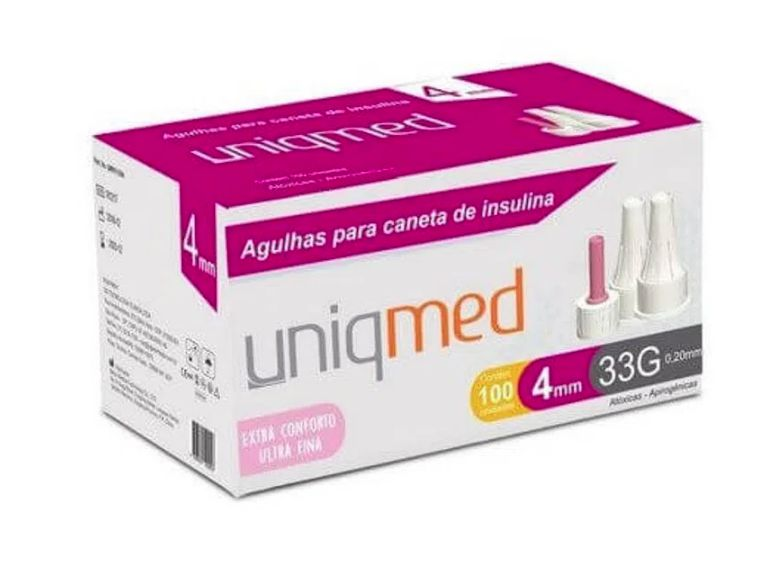 Agulhas para Caneta de Insulina Ultra Fina 4mm  - Caixa com 100 Unidades - UniqMed