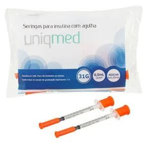 Seringas para Insulina com Agulha 0,5ml (8x0,30mm) 30G - 10 unidades - UniqMed