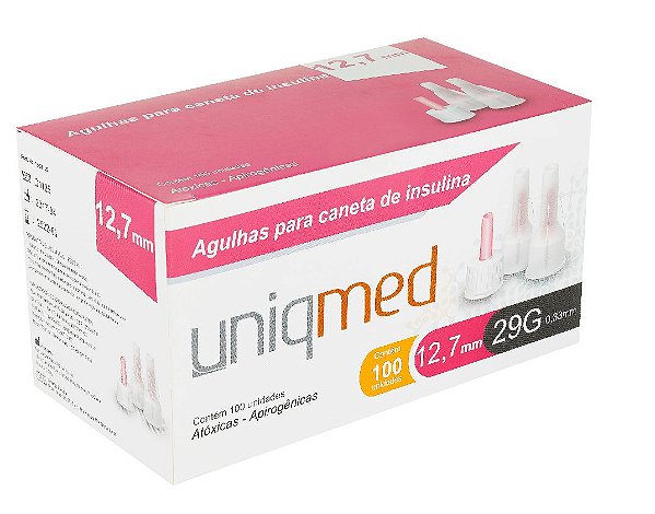 Agulhas para Caneta de Insulina 12,7mm 29G - Cx 100un - UniqMed