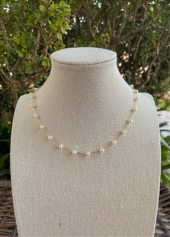 COLAR PEROLA 40CM FOLHEADO A OURO