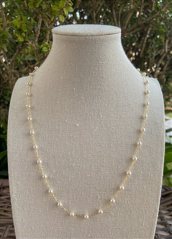 COLAR PEROLAS 50CM FOLHEADO A OURO