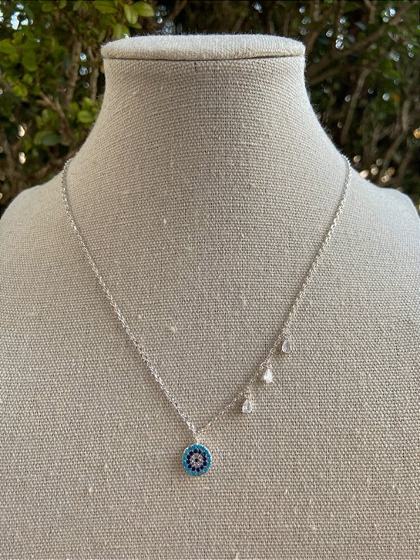 COLAR OLHO GREGO CRAVEJADO GOTAS ZIRCONIA