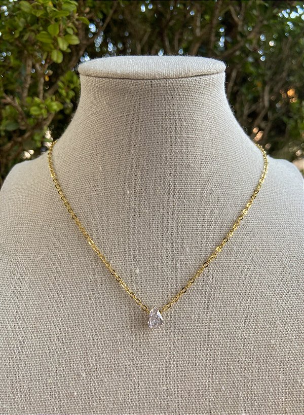 COLAR DOURADO PONTO DE LUZ GOTA PRATA FECHO ZIRCONIA