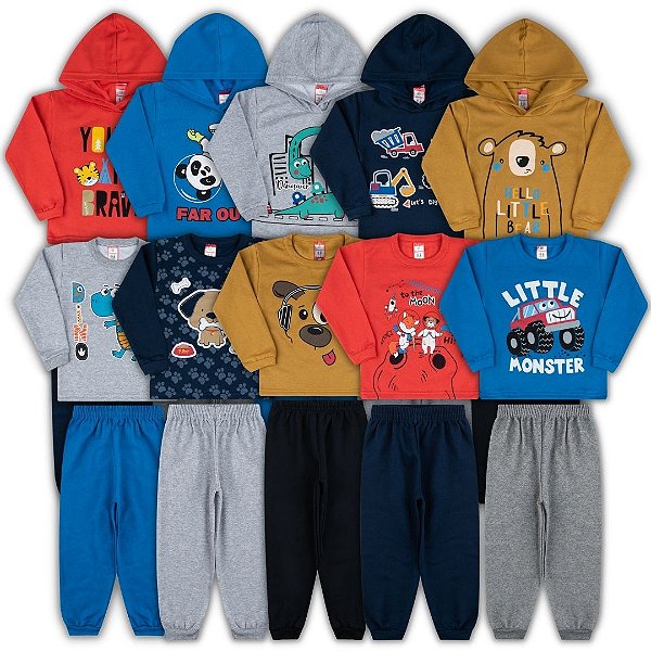 KIT 10 CONJUNTOS MOLETOM INFANTIL MENINO INVERNO (ESTAMPAS SORTIDAS)