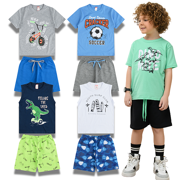 KIT 4 CONJUNTOS INFANTIL MENINO VERÃO (ESTAMPAS SORTIDAS)