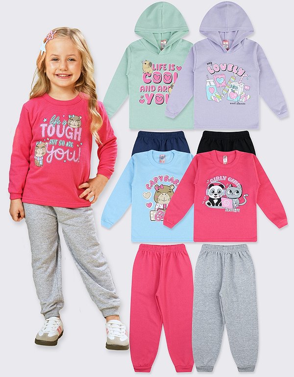 KIT 4 CONJUNTOS MOLETOM INFANTIL MENINA INVERNO (ESTAMPAS SORTIDAS)