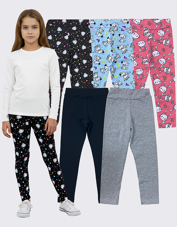 KIT 5 CALÇAS DE LEGGING DE COTTON MENINA INVERNO (ESTAMPAS SORTIDAS)