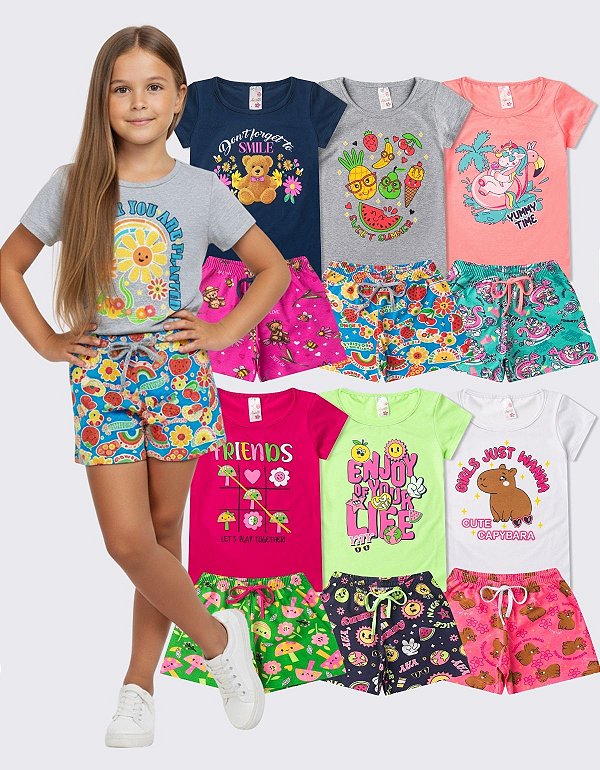 KIT 6 CONJUNTOS INFANTIL MENINA VERÃO (ESTAMPAS SORTIDAS)