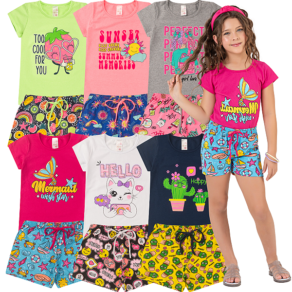 KIT 6 CONJUNTOS INFANTIL MENINA VERÃO (ESTAMPAS SORTIDAS)