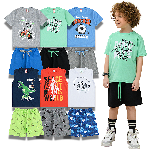 KIT 6 CONJUNTOS INFANTIL MENINO VERÃO (ESTAMPAS SORTIDAS)