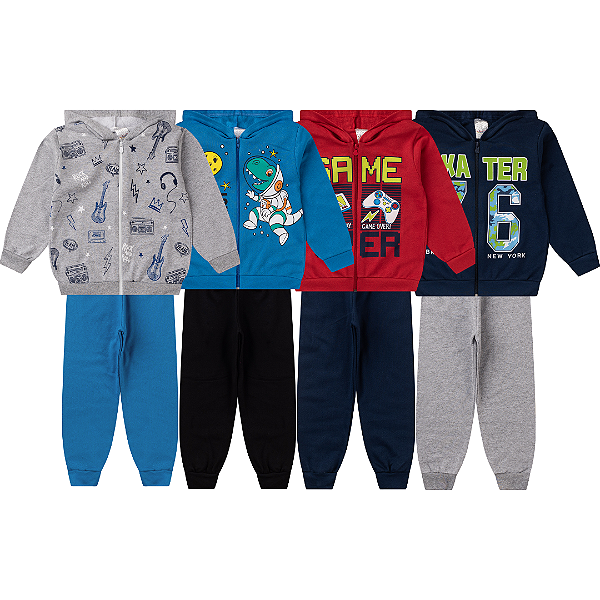 KIT 4 MOLETOM INFANTIL ZIPER MENINO INVERNO (ESTAMPAS SORTIDAS)