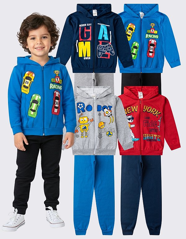 KIT 4 MOLETOM INFANTIL ZIPER MENINO INVERNO (ESTAMPAS SORTIDAS)