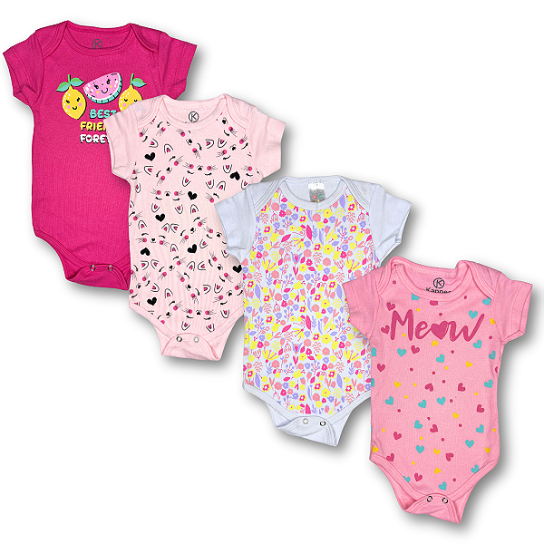 KIT 4 PEÇAS BODY ROUPA DE BEBE MENINO E MENINA MIJÃO ALGODÃO (ESTAMPAS SORTIDAS)