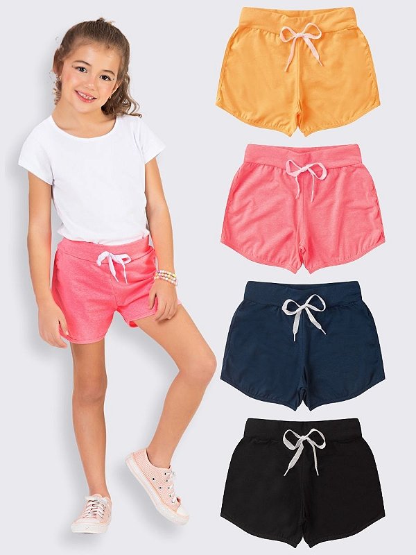 Kit 4 Shorts Infantil Juvenil Menina Bermuda Verão (ESTAMPAS SORTIDAS)