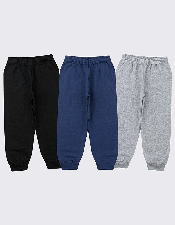 KIT 3 CALÇA MOLETOM INFANTIL JUVENIL FLANELADO (ESTAMPAS SORTIDAS)