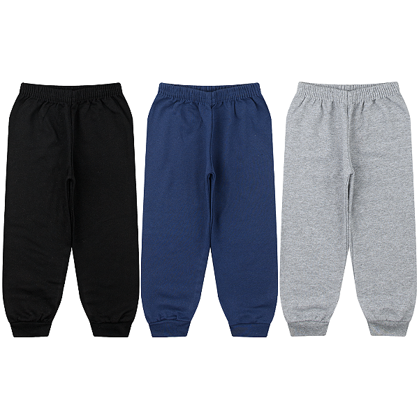 KIT 3 CALÇA MOLETOM INFANTIL JUVENIL FLANELADO (ESTAMPAS SORTIDAS)