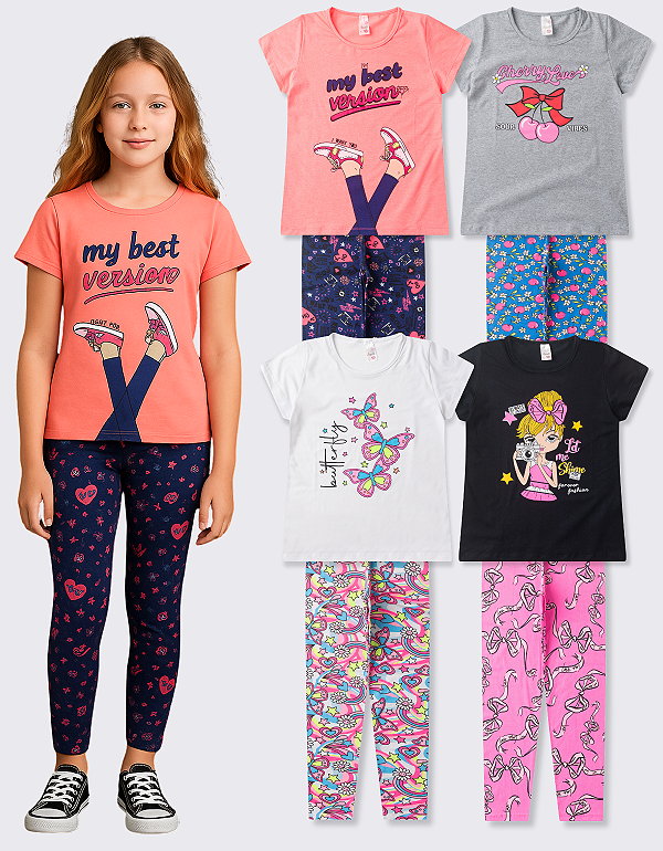 KIT 4 CONJUNTO CALÇA LEGGING JUVENIL MENINA (ESTAMPAS SORTIDAS)