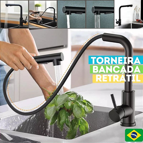 Torneira Bancada Retratil Preta - Modelo Retracta