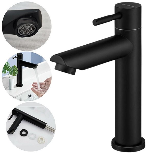 Torneira de Bancada - Modelo Manaus - Preto Fosco 🖤 - Aço Inox 304